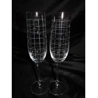 Sektkelch/ Champagner Glas/ Sektgläser Hand geschliffen Muster Netz Set-367 190ml 2 Stück.