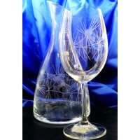 Weinkaraffe aus Glas mit Kristallgläsern Muster Distel Handgeschliffen 722 1200ml 350ml 3 Stück.