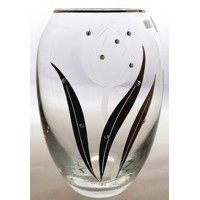 Glas-Vase mit Swarovski Kristall Steinen Platina Hand geschliffen Muster Rose ...