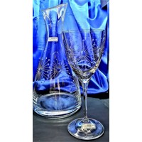Weinkaraffe aus Glas mit Kristallgläsern Hagebutte Hand geschliffenset-0722 1250ml 250ml 3 Stück.