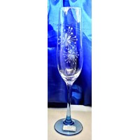 Sekt Glas/ Champagnergläser mit Blauem Stiel Hand geschliffen Schneeflocke Ell...