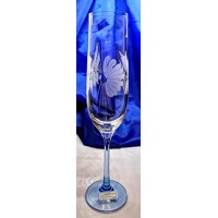 Sekt Glas/ Champagnergläser mit Blauem Stiel Hand geschliffen Hagebutte Ella-3...